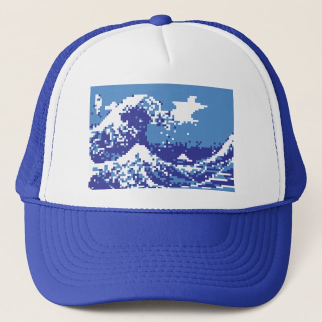 Gorra De Camionero Arte del pixel del pedazo del azul 8 del tsunami (Anverso)