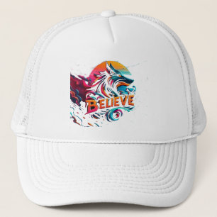 Gorra De Camionero Arte digital vibrante con un lobo estilizado