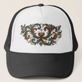 Gorra De Camionero Arte Folclórico Floral Tradicional Noruego Rosemal