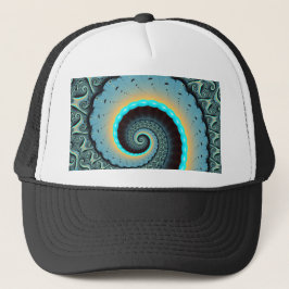 Gorra De Camionero Arte fractal en espiral abstracto azul turquesa na