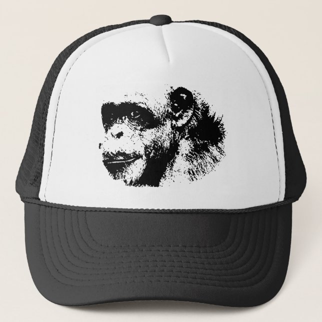 Gorra De Camionero Arte pop chimpancé negro y blanco (Anverso)