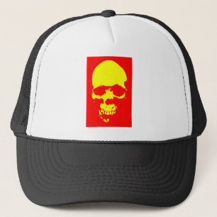 Gorra De Camionero Arte pop de cráneo - rojo y amarillo