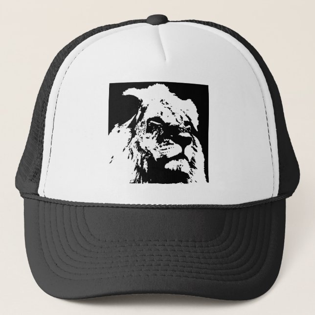 Gorra De Camionero Arte pop de león blanco y negro (Anverso)