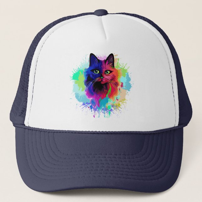 Gorra De Camionero Arte pop psicodélico para gatos (Anverso)