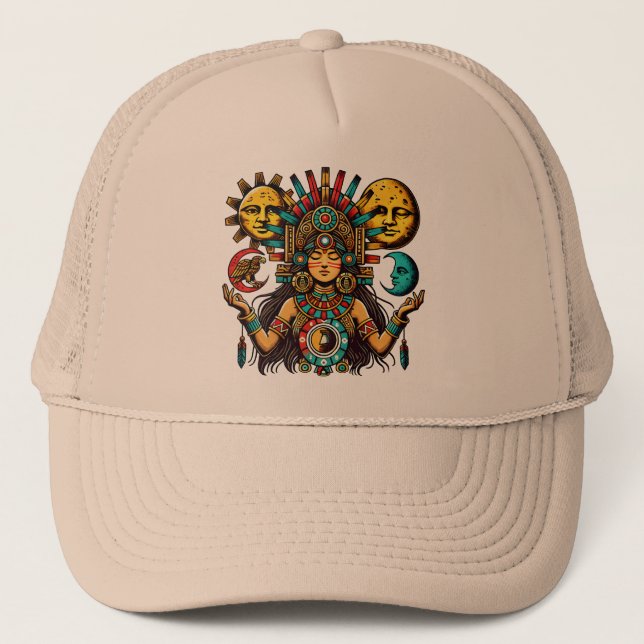 Gorra De Camionero Arte popular azteca indio woMan princesa luna de s (Anverso)