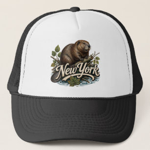 Gorra De Camionero Arte Retro de Vida Silvestre de Castor de Nueva Yo