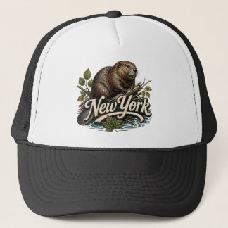 Gorra De Camionero Arte Retro de Vida Silvestre de Castor de Nueva Yo