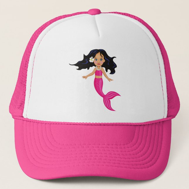 Gorra De Camionero Arte rosado del chica de la sirena (Anverso)