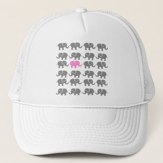 Gorra De Camionero Arte rosado y gris del elefante (Anverso)