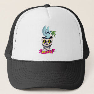 Gorra De Camionero arte vectorial de cráneo de paz retro hippie