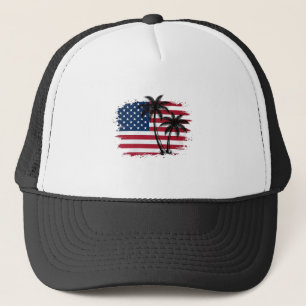 Gorra De Camionero Arte vectorial de playa patriótica bandera america