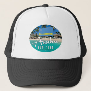 Gorra De Camionero "Aruba Este. Playa Con Bandera De 1986"