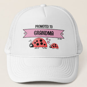 Gorra De Camionero Ascendido a abuelas mariquitas blancas rosadas