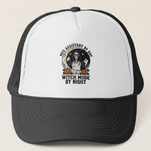 Gorra De Camionero Asistente Médico Bruja de Halloween Grabado Vintag