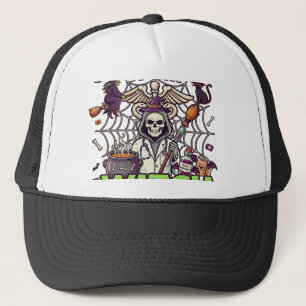 Gorra De Camionero Asistente Médico Bruja Esqueleto Jeringa Caldero