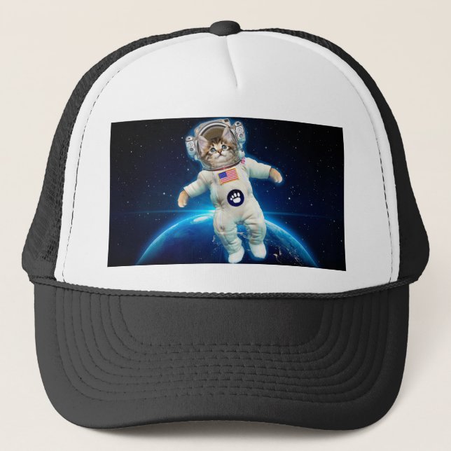 Gorra De Camionero Astronauta del gato en el espacio (Anverso)
