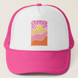 Gorra De Camionero Atardecer boho rosa pálido y naranja