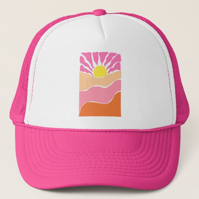 Gorra De Camionero Atardecer boho rosa pálido y naranja  (Anverso)