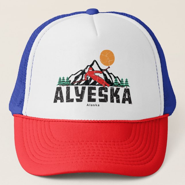 Gorra De Camionero Atardecer de esquí Retro Alyeska (Anverso)