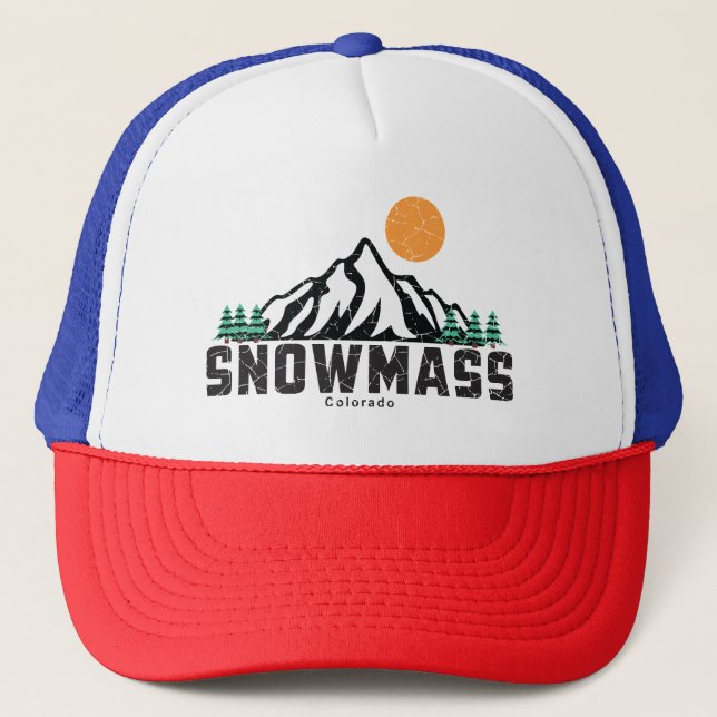 Gorra De Camionero Atardecer de Ski Retro SnowMass (Anverso)