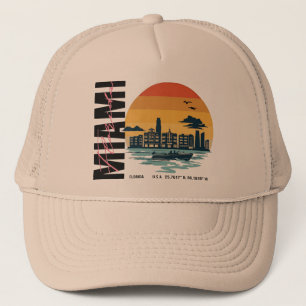 Gorra De Camionero Atardecer Florida Silueta Retro Playa Miami