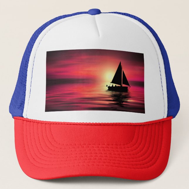 Gorra De Camionero Atardecer, mar, velero (Anverso)