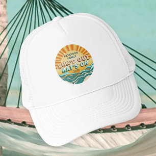 Gorra De Camionero Atardecer Retro Teal Familia Playa Vacaciones de V
