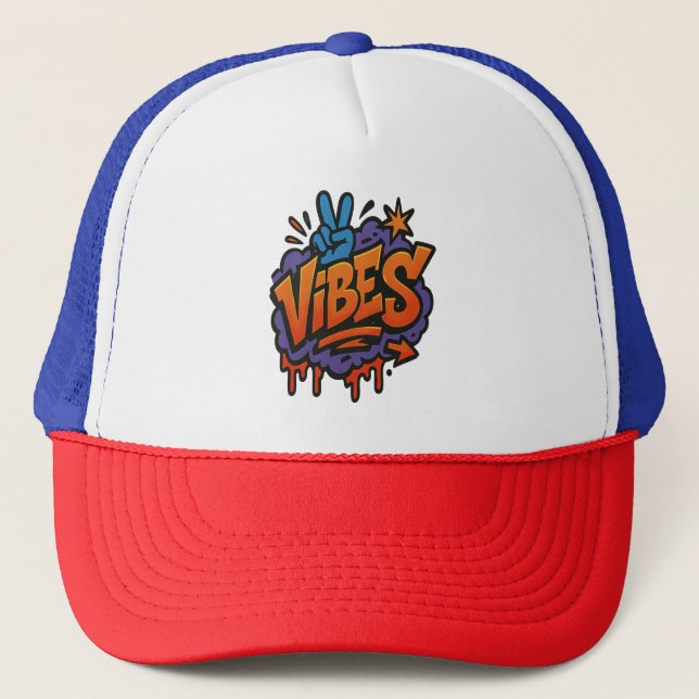Gorra De Camionero Audaz graffiti "Vibes" Street Art (Anverso)