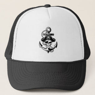 Gorra De Camionero Audaz Skull Pirata y Anchor - Diseño Nautico