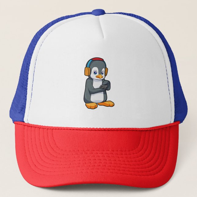 Gorra De Camionero Auriculares con música pingüino (Anverso)