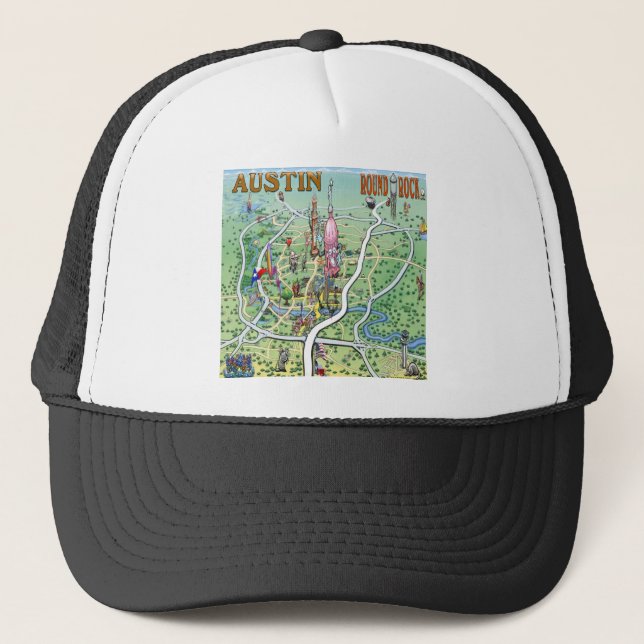Gorra De Camionero Austin Round Rock Texas Fun Map (Anverso)