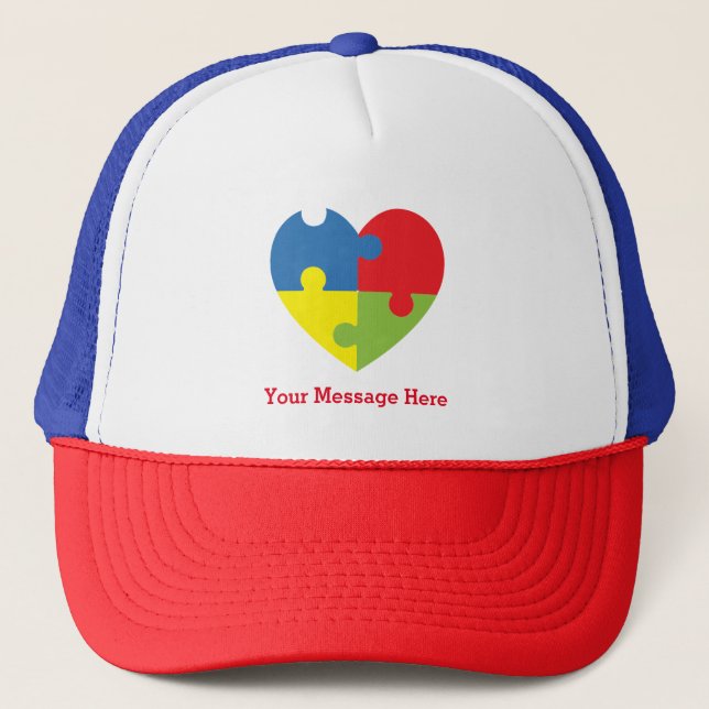 Gorra De Camionero Autism Awareness Puzzle Heart Personalized Trucker (Anverso)