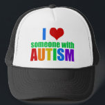 Gorra De Camionero Autismo Amor Familia Arcoiris Apoyo Colorido<br><div class="desc">Amo a alguien con autismo. Muestra apoyo a la persona autista especial en tu vida. Un gran regalo para los padres de un niño con necesidades especiales con autismo o síndrome de Asperger. Amo a mi hijo o hija autista. También un buen regalo para una hermana o amiga.</div>