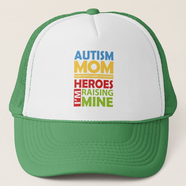 Gorra De Camionero Autismo Mamá, estoy criando a mi héroe (Anverso)