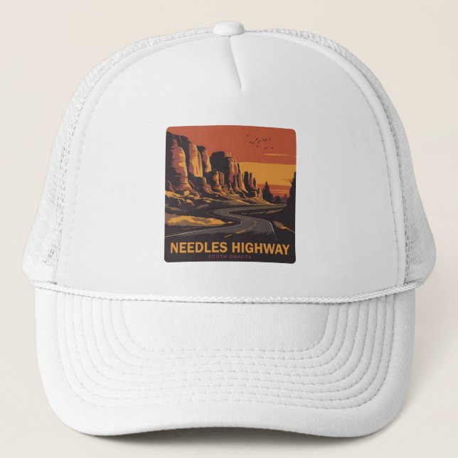 Gorra De Camionero Autopista Needles Dakota del Sur cielo rojo (Anverso)