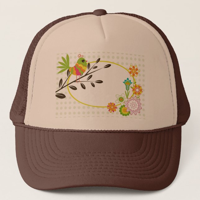 Gorra De Camionero Aves y flores retro (Anverso)