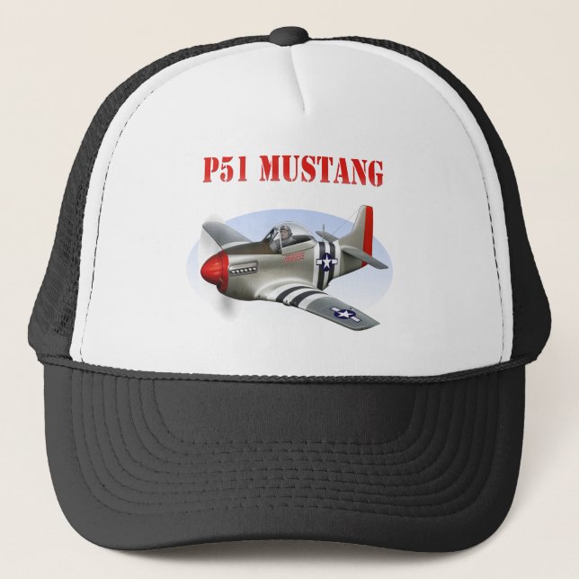 Gorra De Camionero Avión Plata-Rojo del mustango P51 (Anverso)