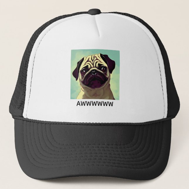 Gorra De Camionero AWWW Cutest Pug Ever Cachorro Ojos de perro (Anverso)