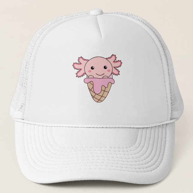 Gorra De Camionero Axolotl Crema De Hielo Rosa Waffle Animales Dulces (Anverso)