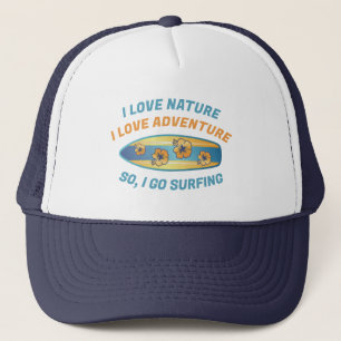 Gorra De Camionero Azul juguetón y dorado Surfboard de surf Floral