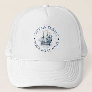 Gorra De Camionero Azul Marino y Blanco Barco Náutico Vintage