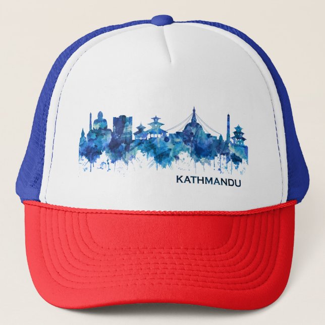 Gorra De Camionero Azul Skyline de Katmandú (Anverso)