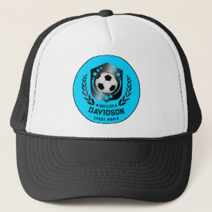 Gorra De Camionero Azul y Negro Fútbol Personalizado Texto Personaliz