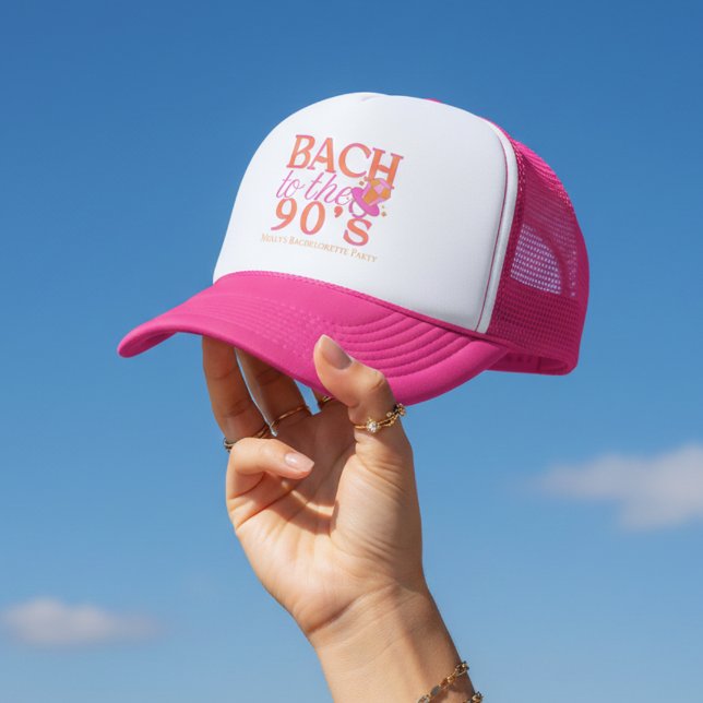 Gorra De Camionero Bach to the 90s - Diseño de Fiesta de Bachelorette (Fun Pink 90s Retro Bachelorette Trucker Hat)