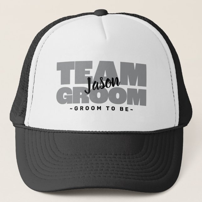 Gorra De Camionero Bachelor Party Team Groom Name Gray (Anverso)
