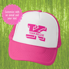 Gorra De Camionero Bachelorette de equipo inicial de monograma rosa d