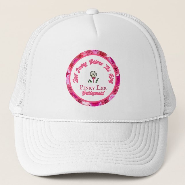 Gorra De Camionero Bachelorette Party Bridal Shower Golf Floral Rosa (Anverso)