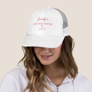 Gorra De Camionero Bachelorette personalizada mínima retro roja y ros