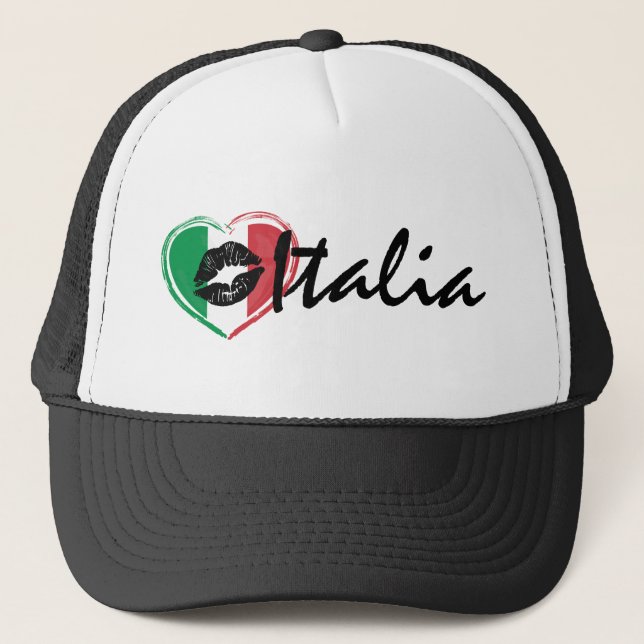 Gorra De Camionero Baci Kiss Love Italy Italia Heart Flag Trucker Hat (Anverso)