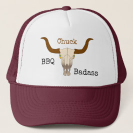 Gorra De Camionero Badass de barbacoa de cráneo de vaca flamantemente